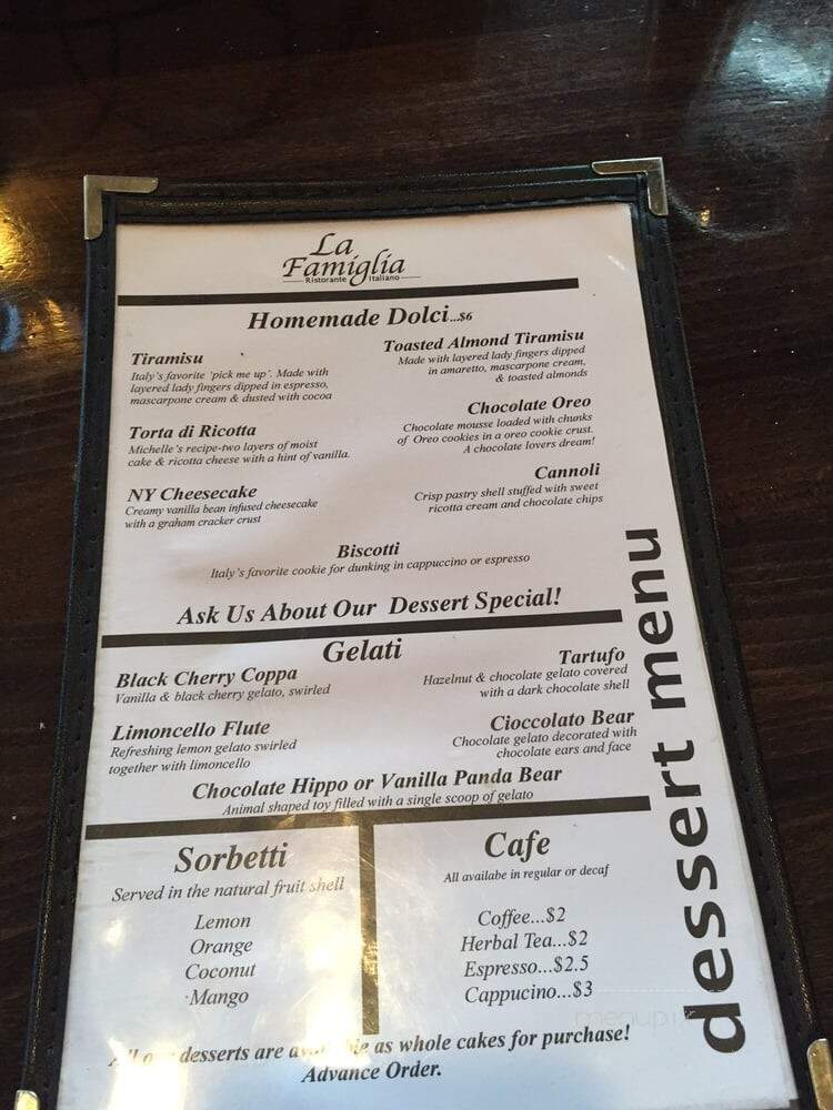 La Famiglia Ristorante - Bogota, NJ menu_pic