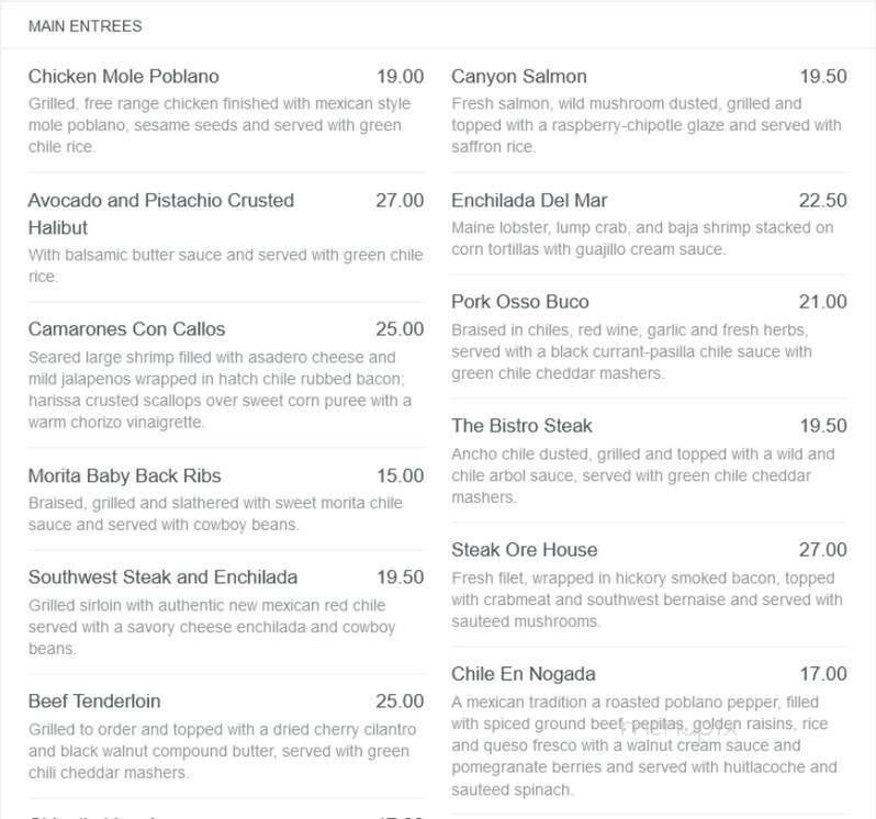 Ore House On The Plaza - Santa Fe, NM menu_pic