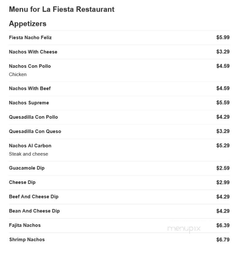 La Fiesta Resaurant - Artesia, NM menu_pic
