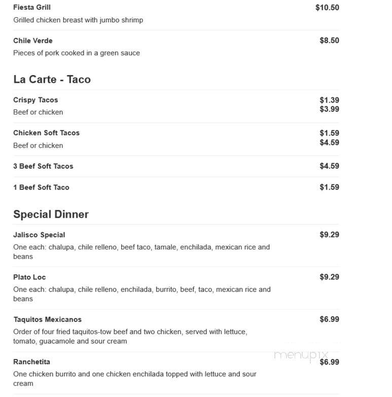 La Fiesta Resaurant - Artesia, NM menu_pic