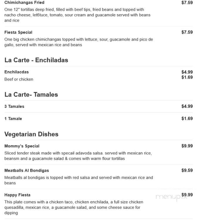 La Fiesta Resaurant - Artesia, NM menu_pic