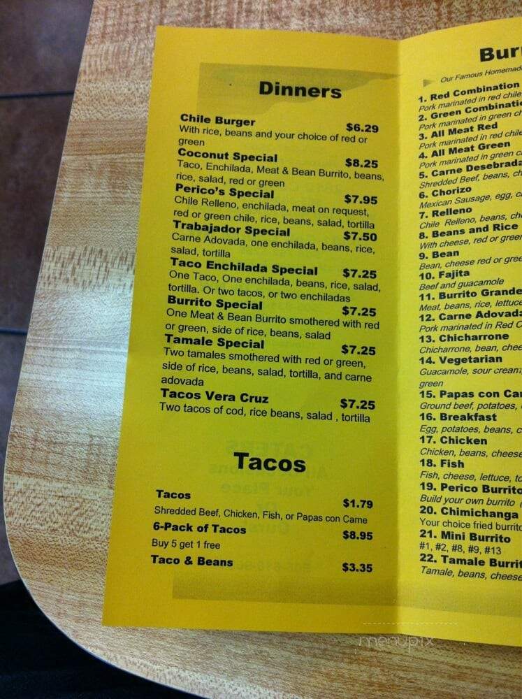 Pericos - Albuquerque, NM menu_pic