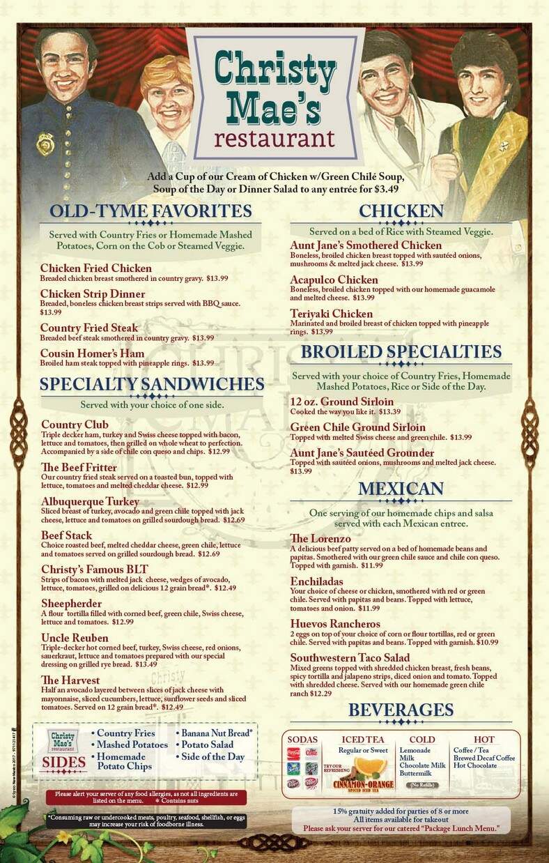 Christy Mae's Restaurant - Albuquerque, NM menu_pic