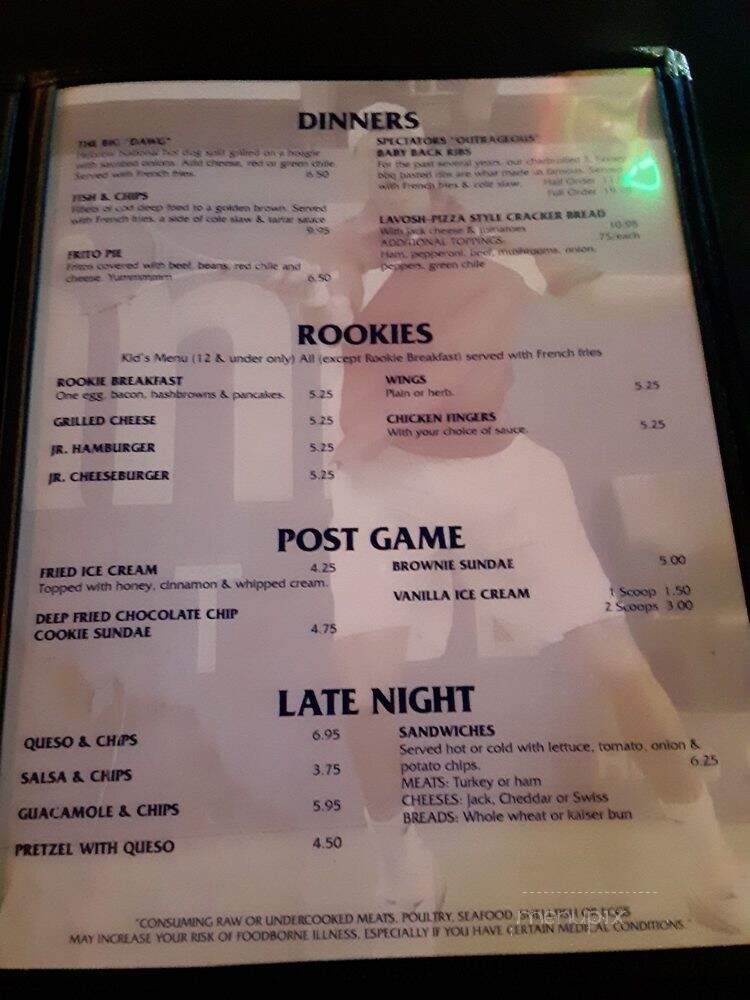 Spectators-Sports Bar & Grill - Albuquerque, NM menu_pic