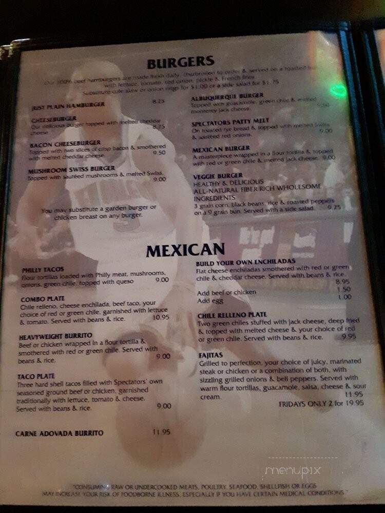 Spectators-Sports Bar & Grill - Albuquerque, NM menu_pic