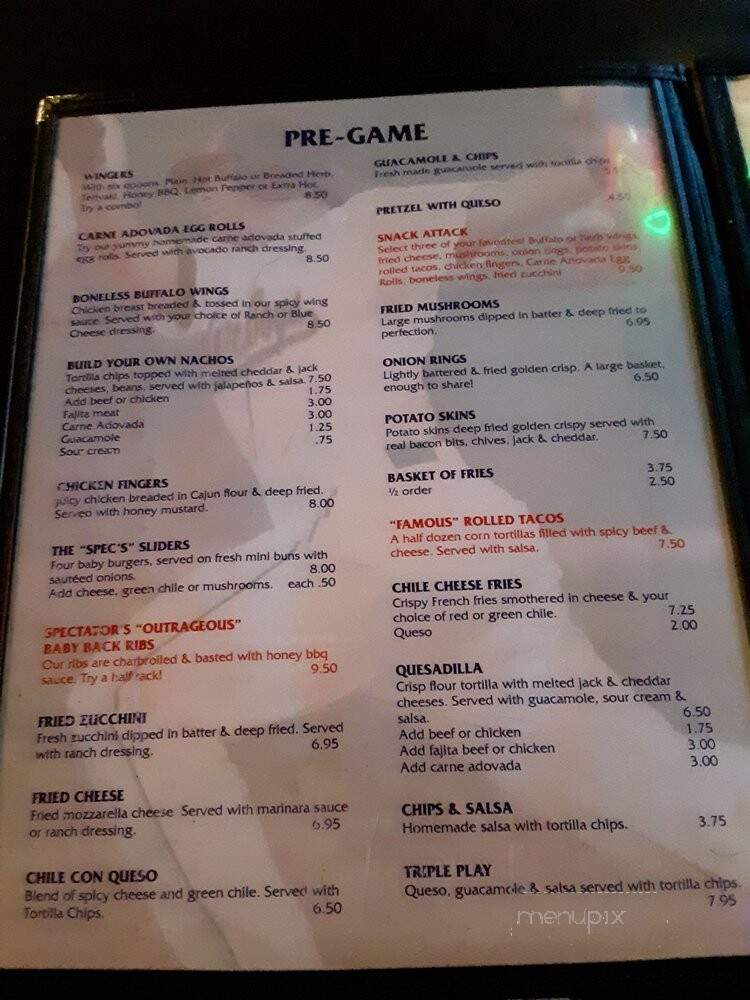 Spectators-Sports Bar & Grill - Albuquerque, NM menu_pic