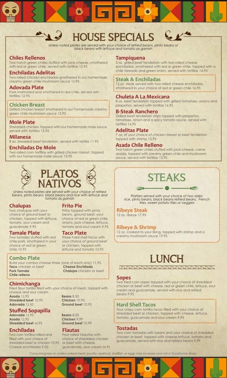Adelitas Restaurant - Santa Fe, NM menu_pic
