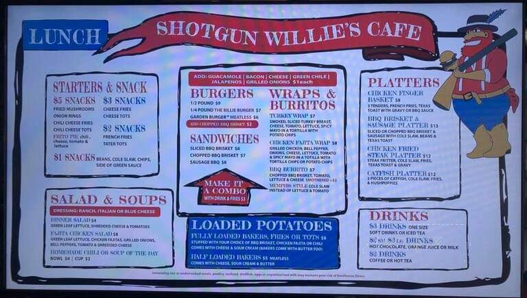 Shotgun Willie's - Red River, NM menu_pic