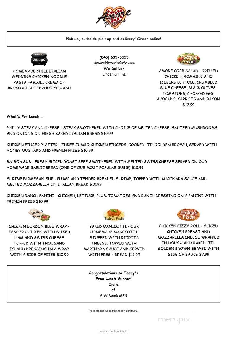 Amore Pizzeria & Cafe - Pleasant Valley, NY menu_pic