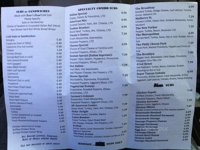Andy & Sons Importing Co - Albany, NY menu_pic
