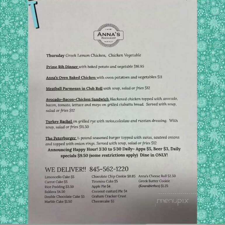 Anna's Restaurant - Newburgh, NY menu_pic