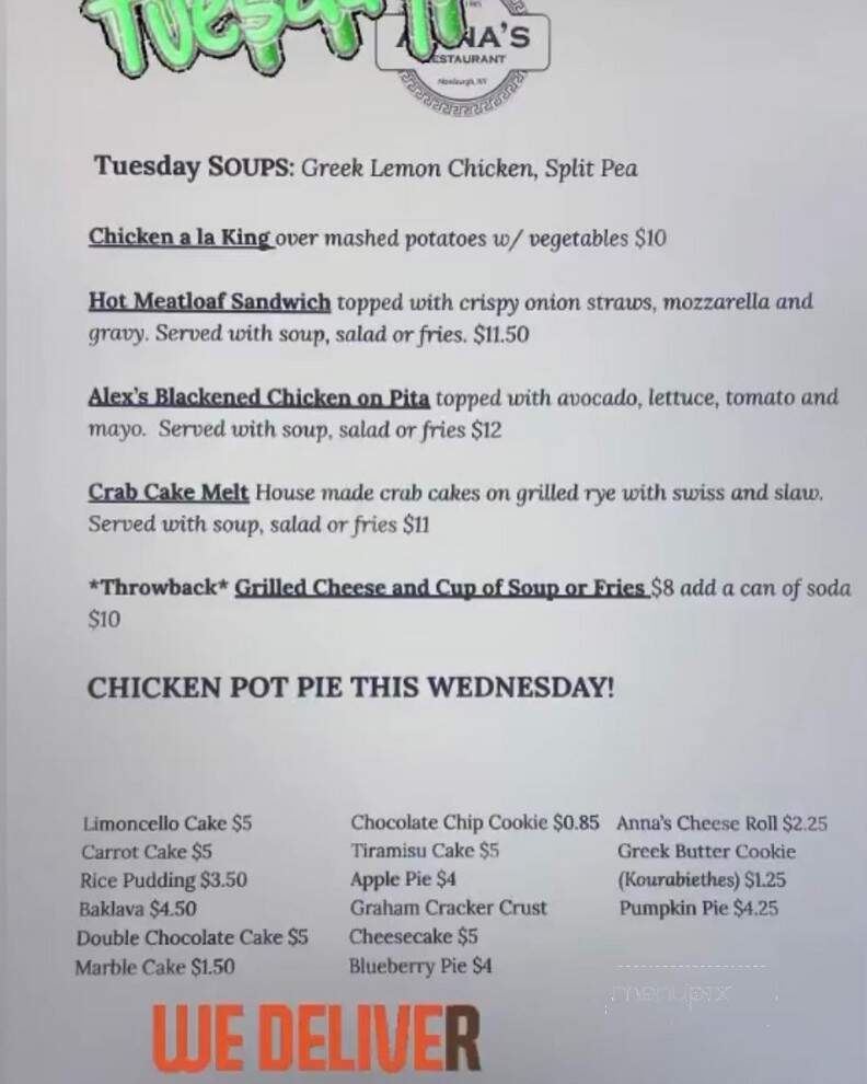 Anna's Restaurant - Newburgh, NY menu_pic