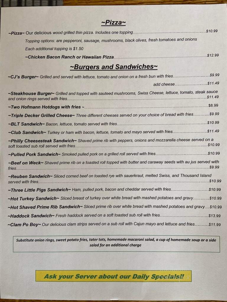 C J's Restaurant - Weedsport, NY menu_pic