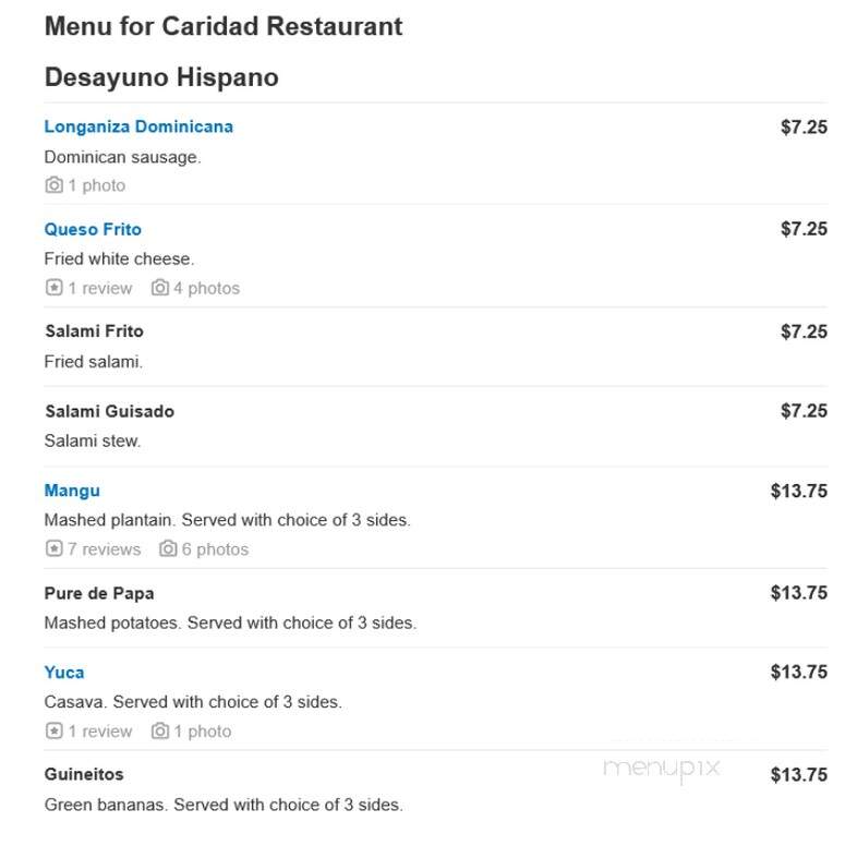 Caridad Restaurant - Corona, NY menu_pic