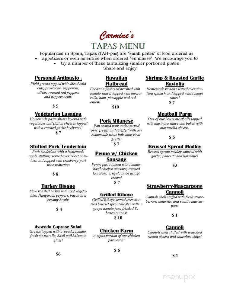 Carmine's - Williamsville, NY menu_pic