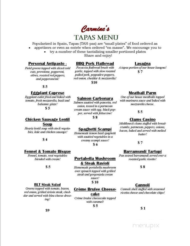 Carmine's - Williamsville, NY menu_pic