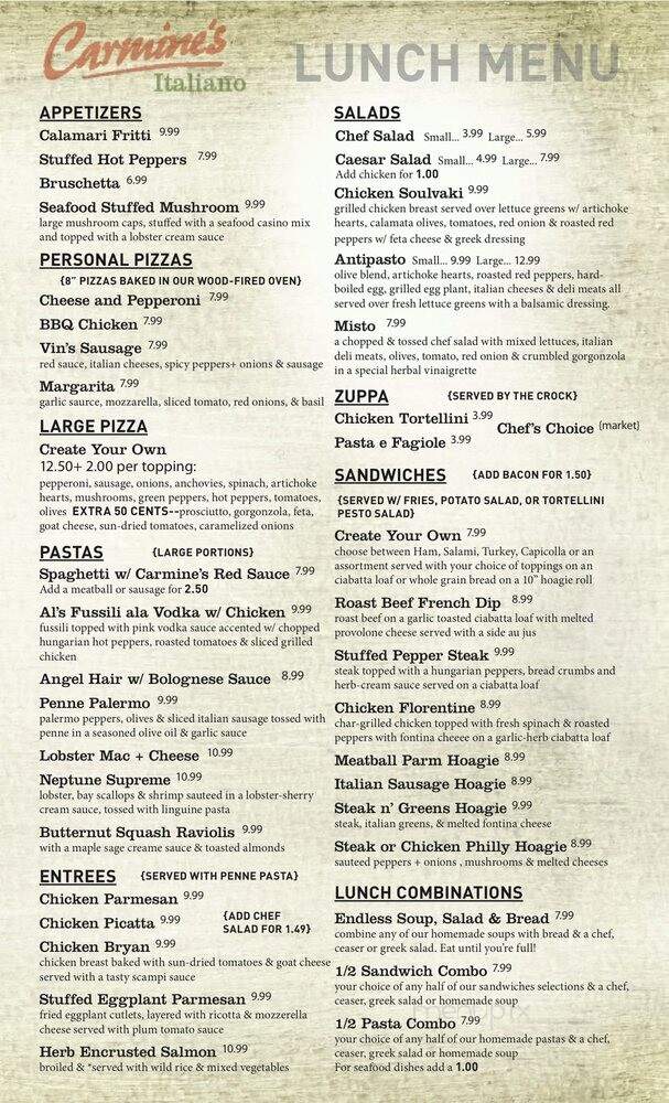 Carmine's - Williamsville, NY menu_pic