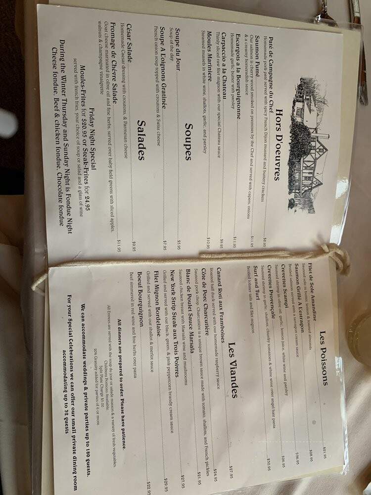 Chateau Belleview - Tannersville, NY menu_pic