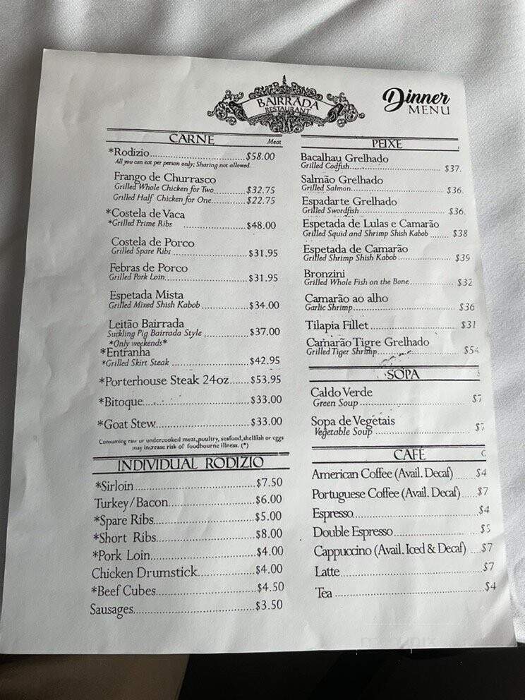 Churrasqueira Bairrada Restaurant - Mineola, NY menu_pic