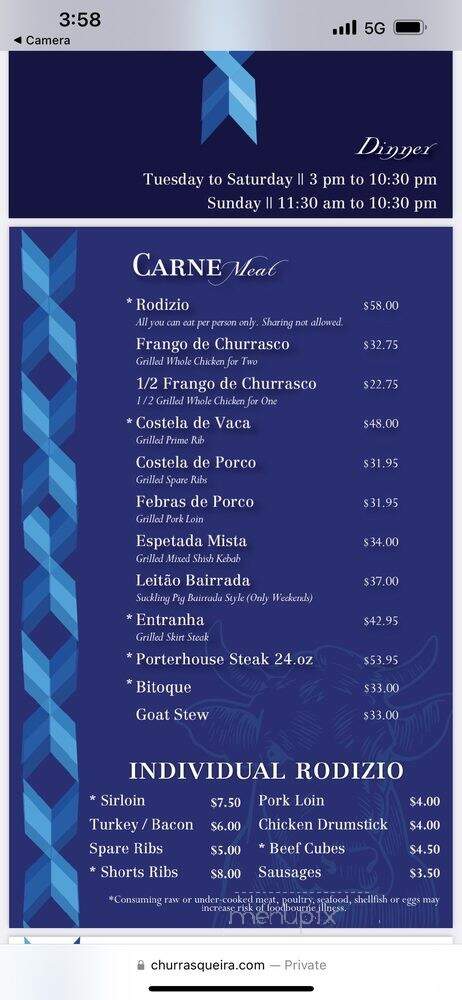 Churrasqueira Bairrada Restaurant - Mineola, NY menu_pic