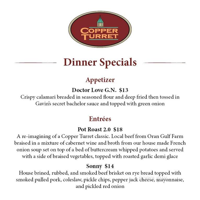 Copper Turret - Morrisville, NY menu_pic
