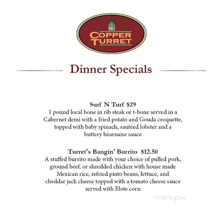 Copper Turret - Morrisville, NY menu_pic