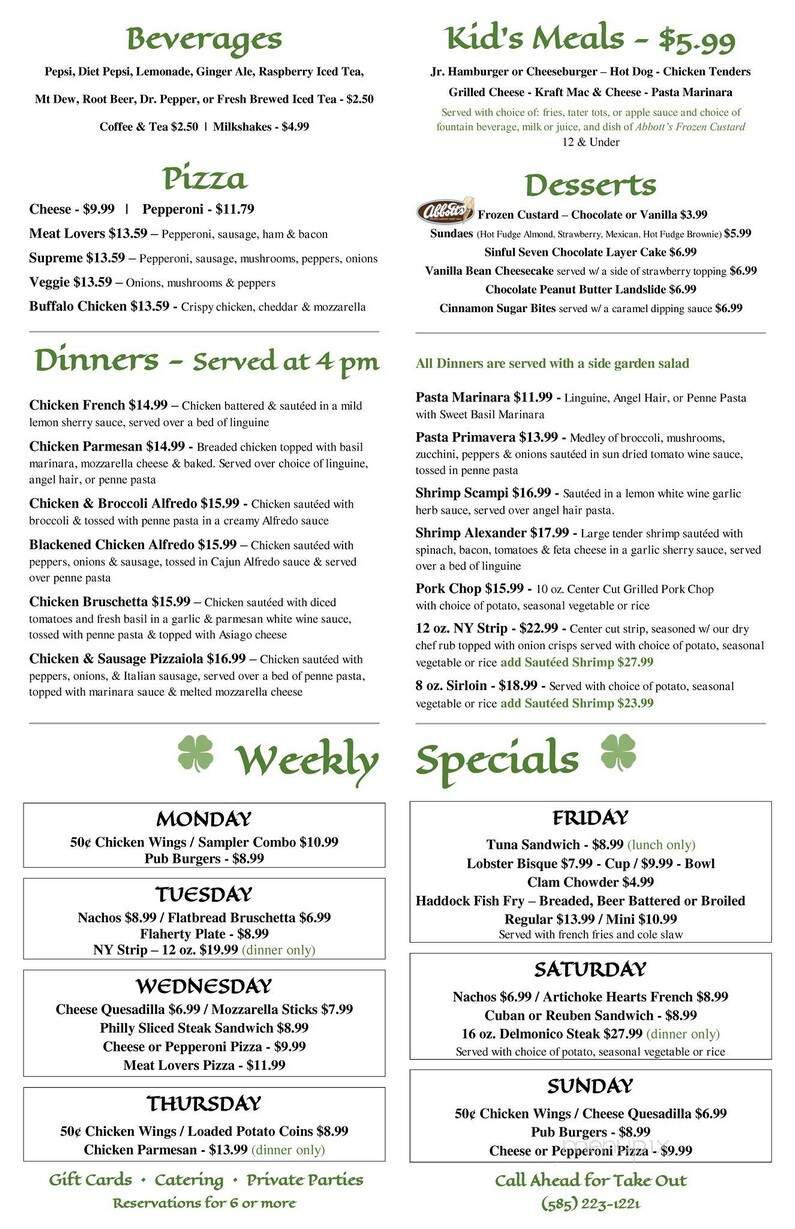 Flaherty's Three Flags Inn - Macedon, NY menu_pic