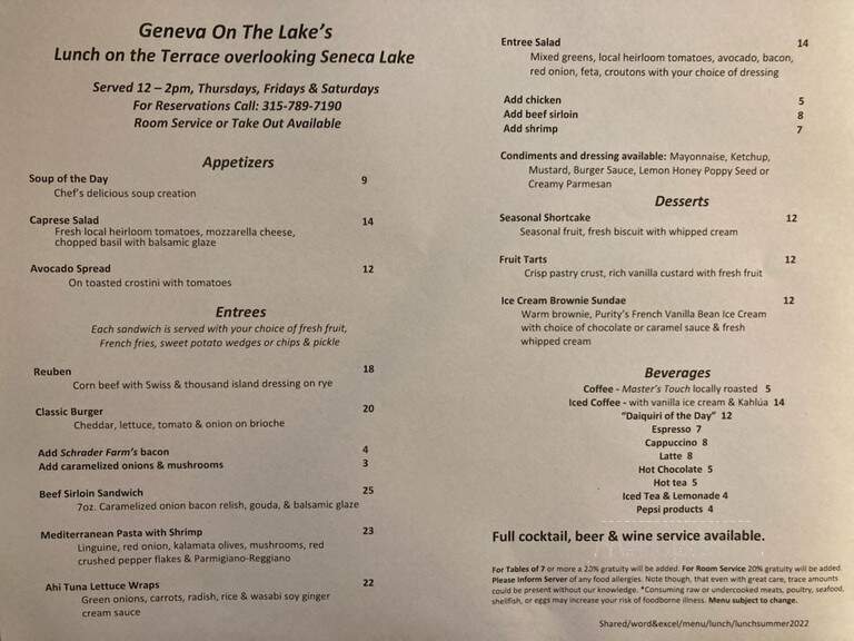 Geneva On The Lake - Geneva, NY menu_pic