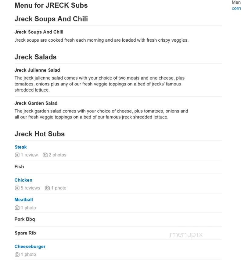 Jreck Subs - Saranac Lake, NY menu_pic