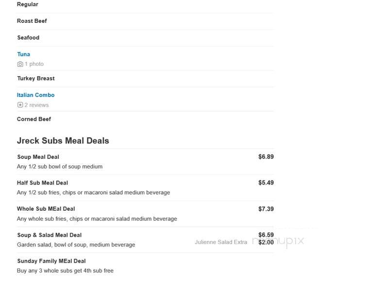 Jreck Subs - Saranac Lake, NY menu_pic