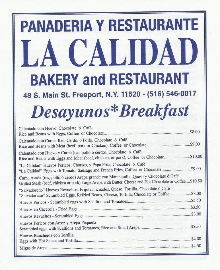 La Calidad Bakery - Freeport, NY menu_pic