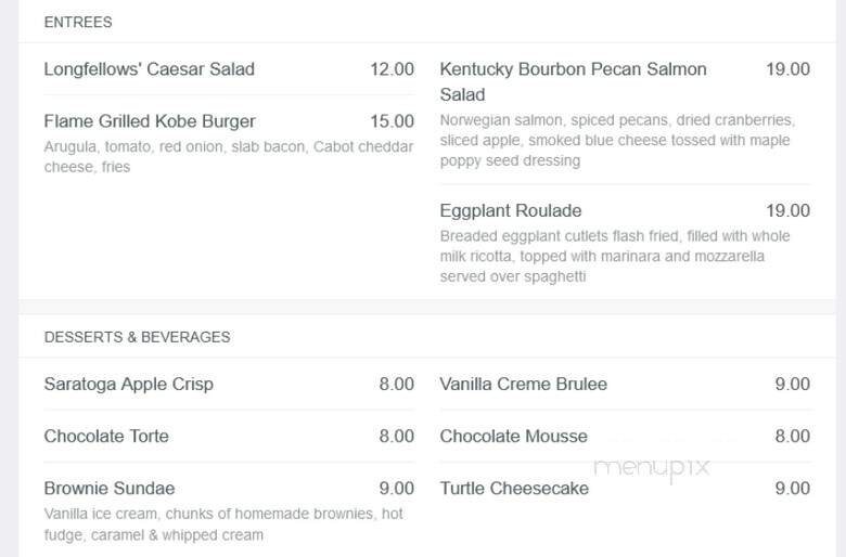 Longfellows Inn & Restaurant - Saratoga Springs, NY menu_pic