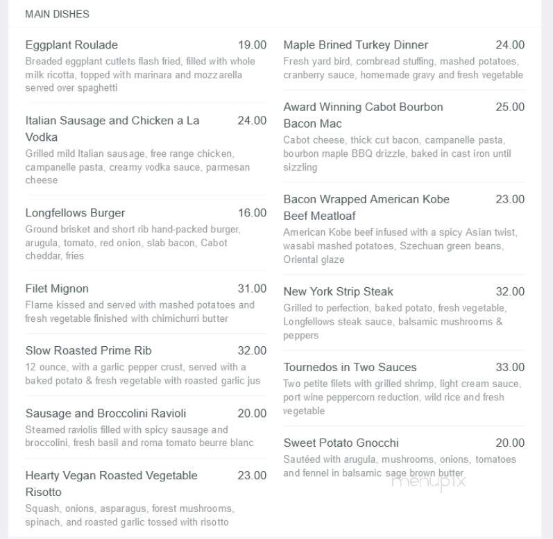 Longfellows Inn & Restaurant - Saratoga Springs, NY menu_pic