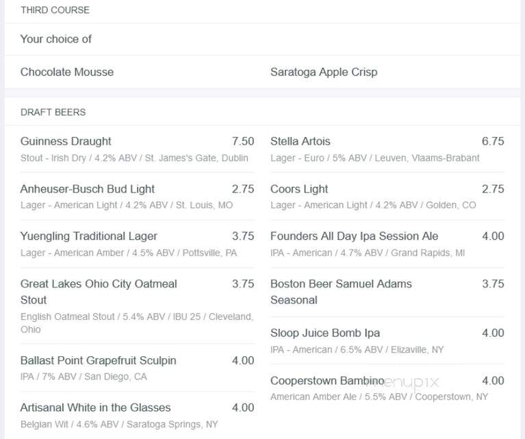 Longfellows Inn & Restaurant - Saratoga Springs, NY menu_pic