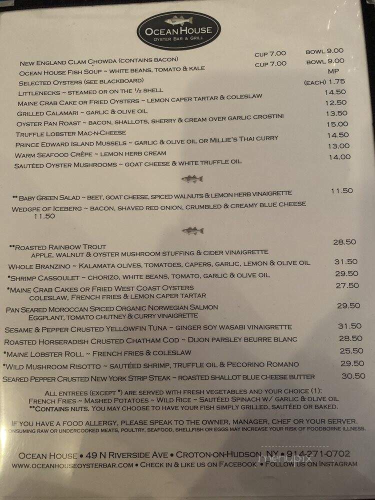Ocean House - Croton On Hudson, NY menu_pic
