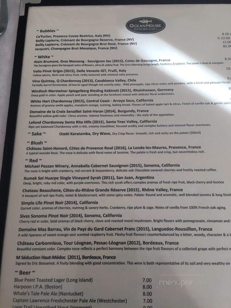 Ocean House - Croton On Hudson, NY menu_pic