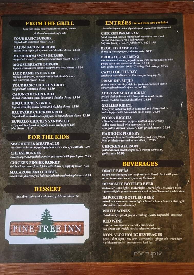 Pine Tree Inn - Brantingham, NY menu_pic