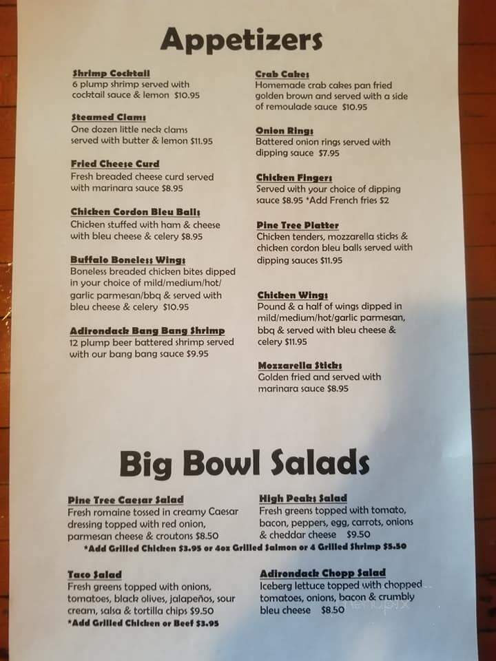 Pine Tree Inn - Brantingham, NY menu_pic
