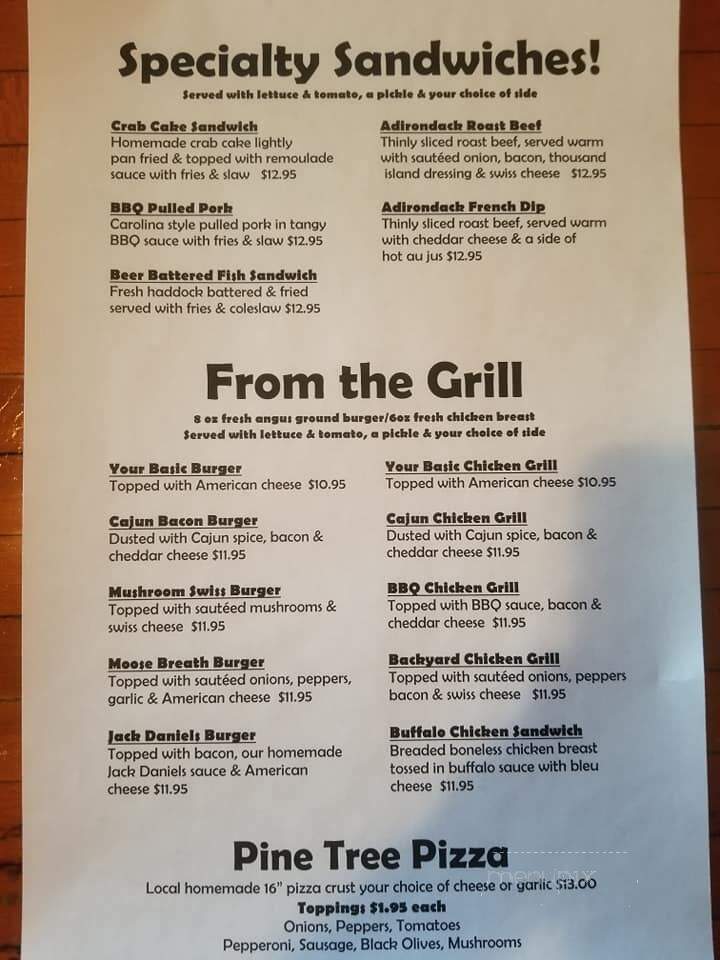 Pine Tree Inn - Brantingham, NY menu_pic
