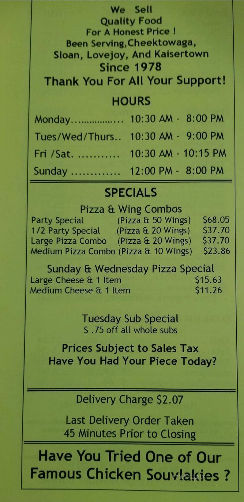 Pizza Express - Buffalo, NY menu_pic