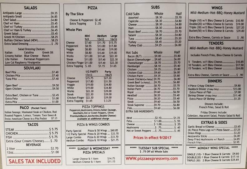 Pizza Express - Buffalo, NY menu_pic