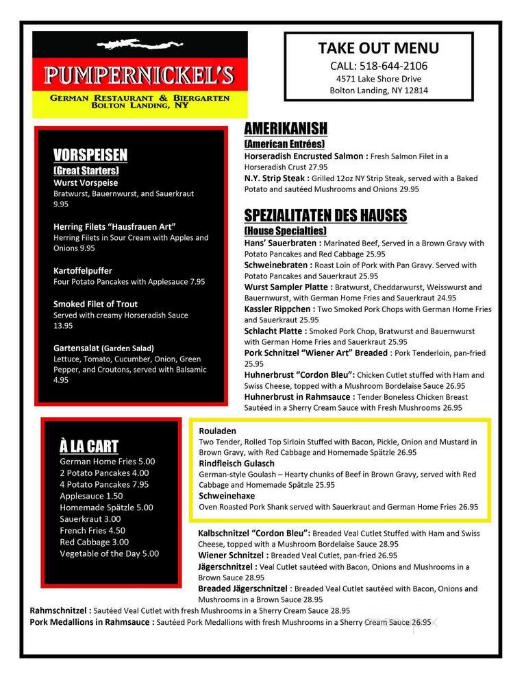 Pumpernickel's Restaurant - Bolton Landing, NY menu_pic