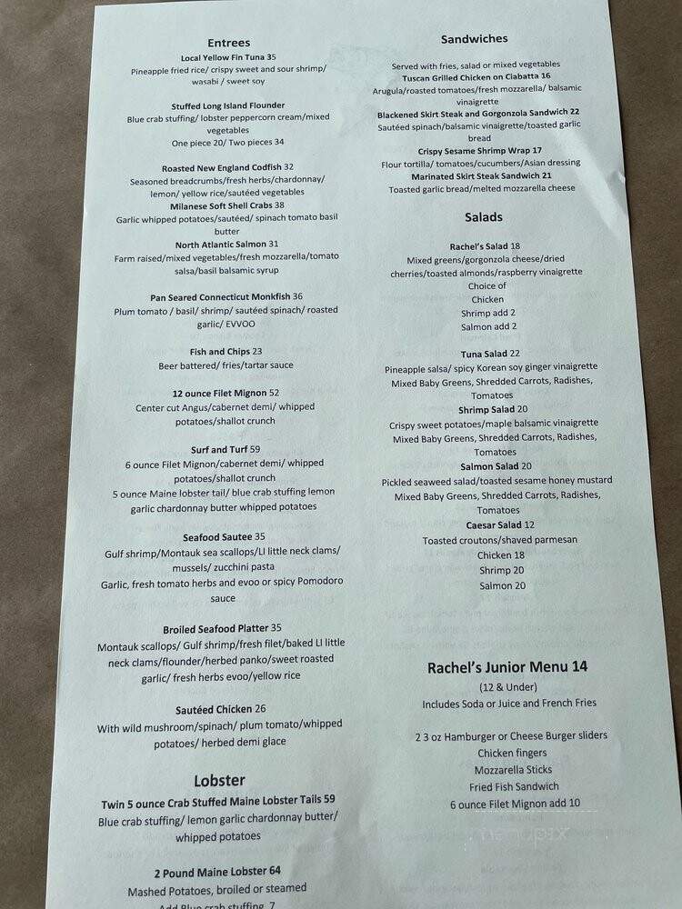 Rachel's Waterside Grill - Freeport, NY menu_pic
