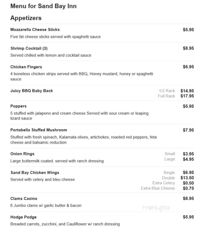 Sand Bay Inn - Cape Vincent, NY menu_pic