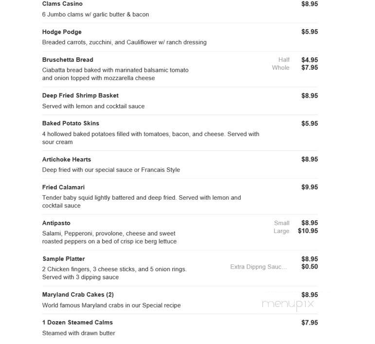 Sand Bay Inn - Cape Vincent, NY menu_pic
