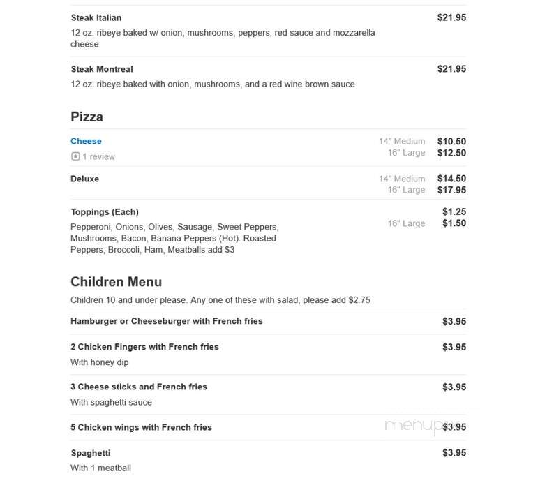 Sand Bay Inn - Cape Vincent, NY menu_pic