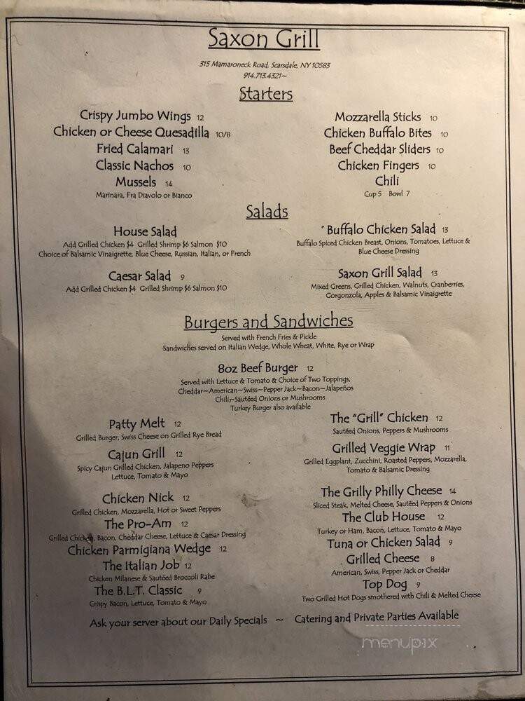 Saxon Grill - Scarsdale, NY menu_pic