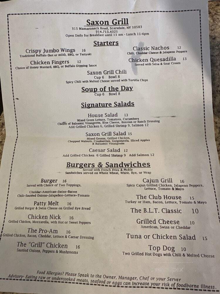 Saxon Grill - Scarsdale, NY menu_pic