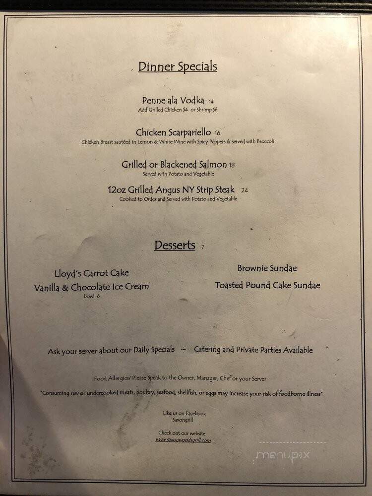 Saxon Grill - Scarsdale, NY menu_pic