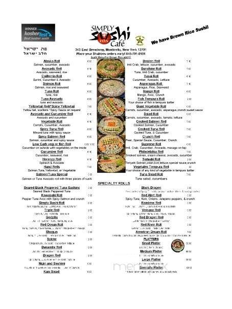Simply Sushi - Monticello, NY menu_pic